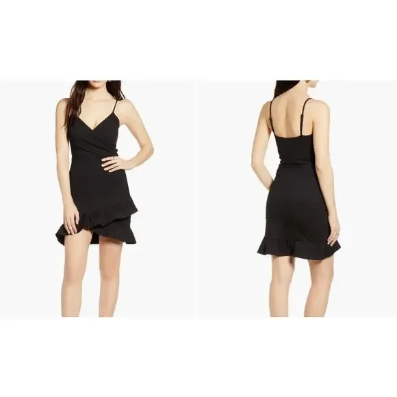NWT Lulus Sealed With A Kiss Body Con Black Ruffle Dress Size: Medium - Picture 2 of 16